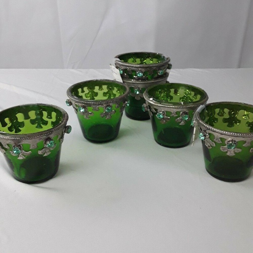 Boho Glass Metal Stone Candle Holders b1